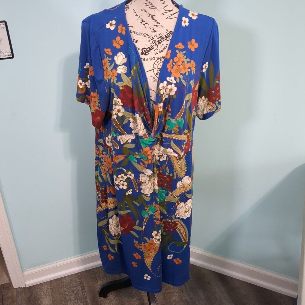 Johnny Was Tee Bee Twist Front Swing Dress Summer Spring Casual Floral XL